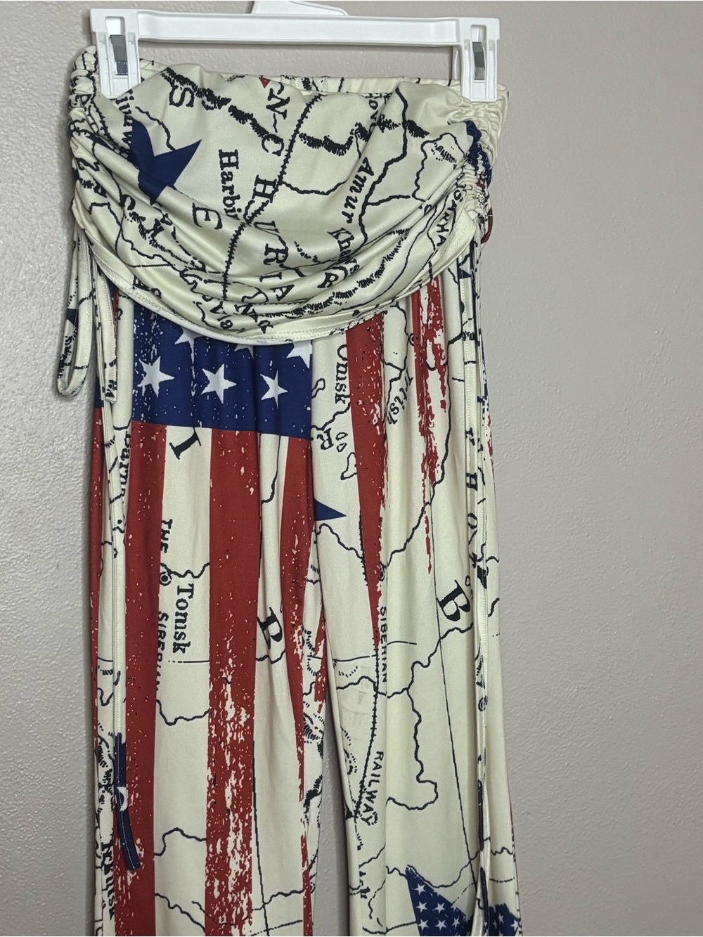 Y2K Patriotic American Flag Fold Over Flare Yoga Pants Western Rodeo Cowgirl Med - Picture 1 of 12